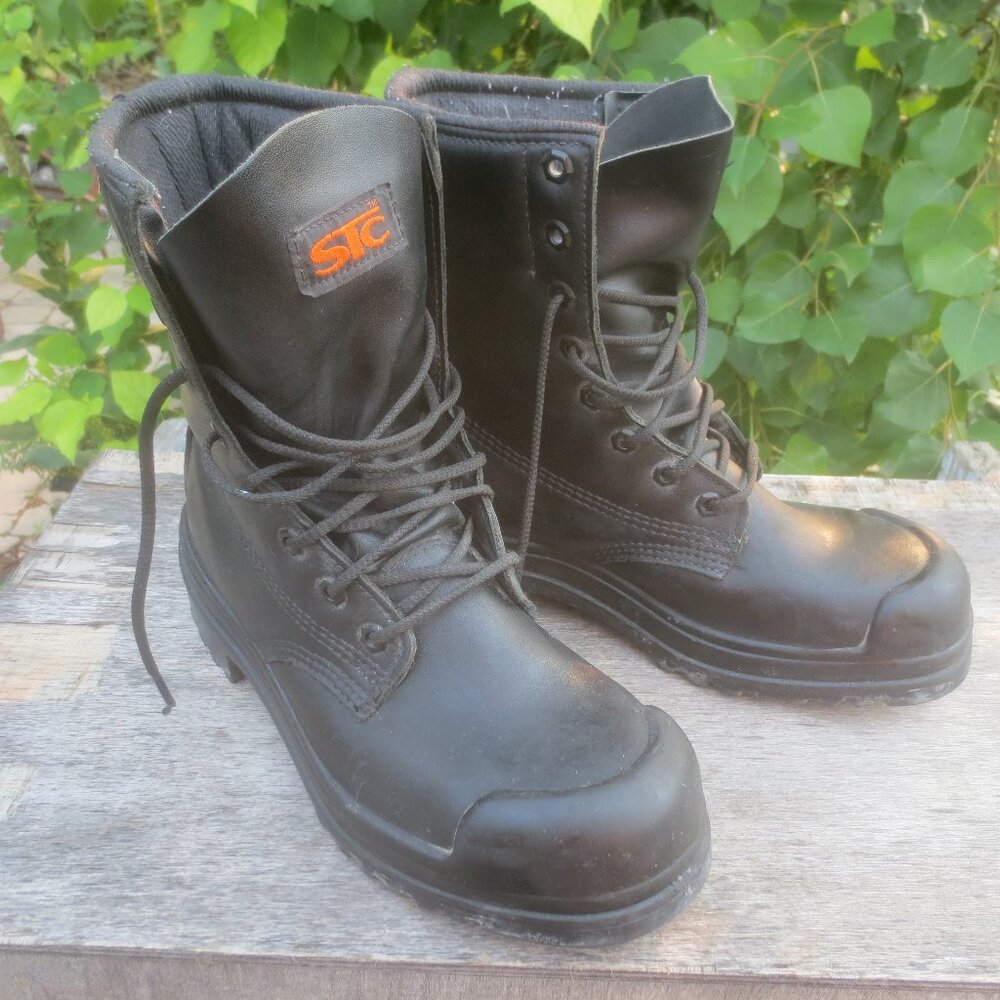STC CSA Black Steel Toed Safety Toe Leather Work Boots - Size 7 3E Men's.